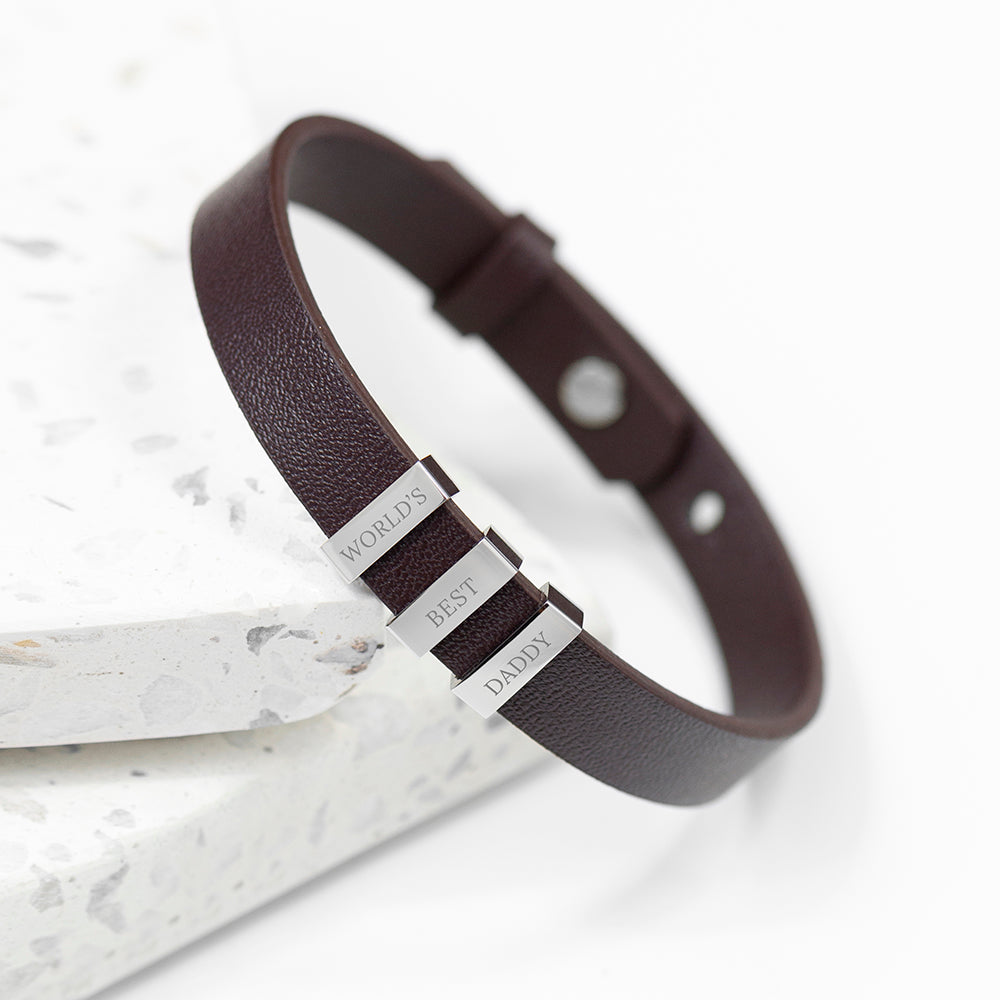 Personalised Men's Soho Tag Brown Leather Bracelet
