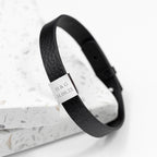 Personalised Men's Soho Tag Message Black Leather Bracelet