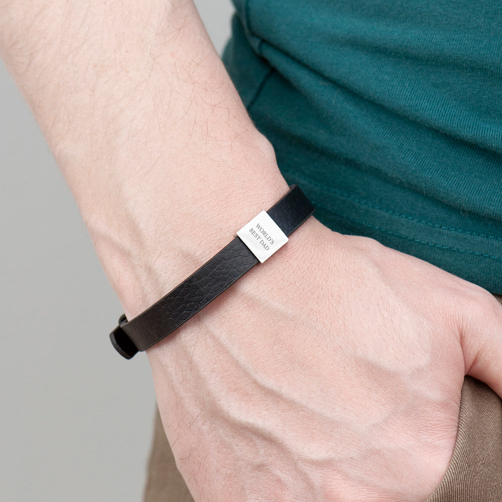 Personalised Men's Soho Tag Message Black Leather Bracelet