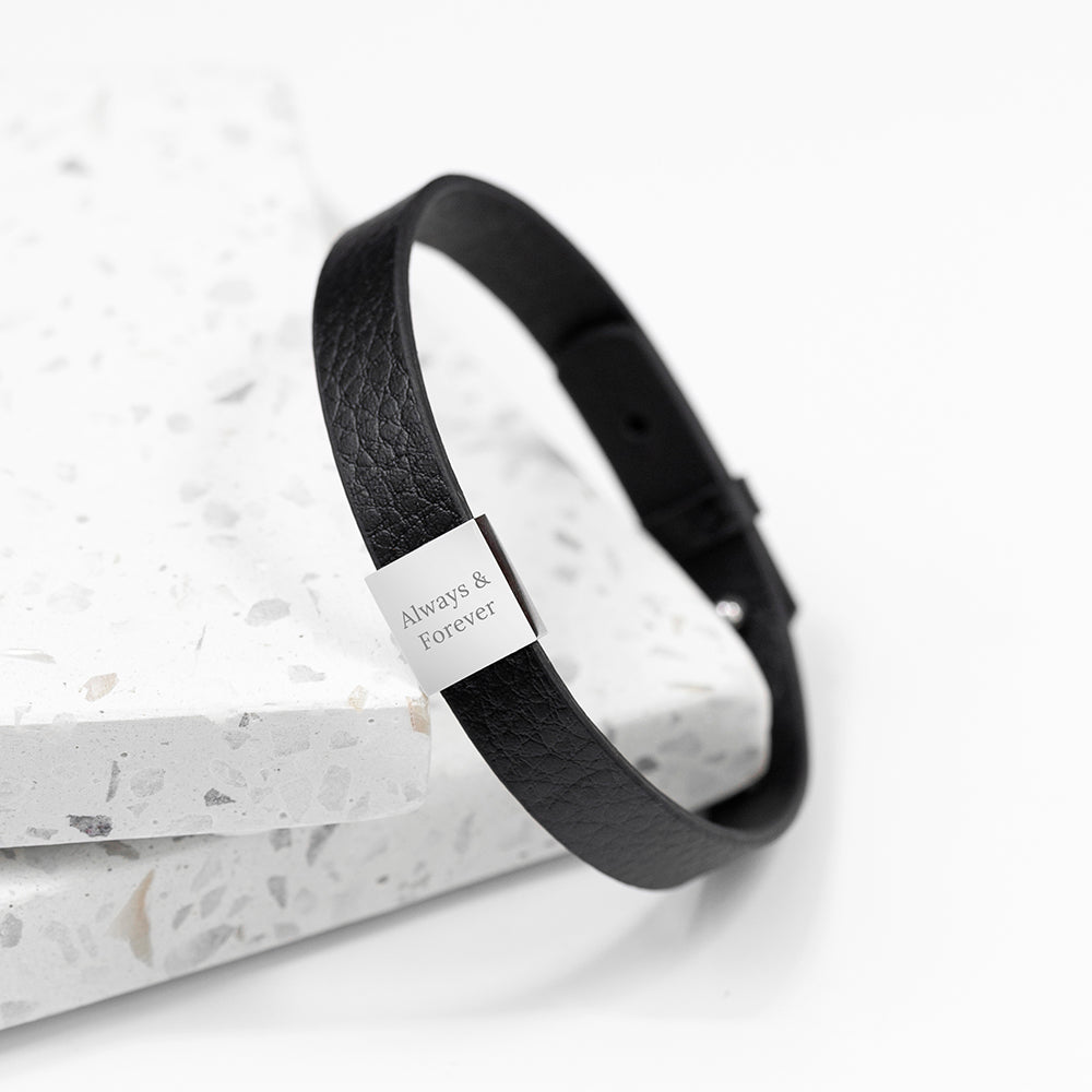 Personalised Men's Soho Tag Message Black Leather Bracelet