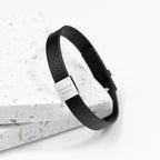 Personalised Men's Soho Tag Message Black Leather Bracelet