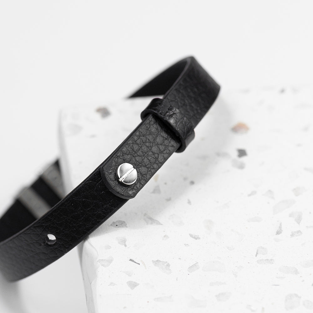 Personalised Men's Soho Tag Message Black Leather Bracelet