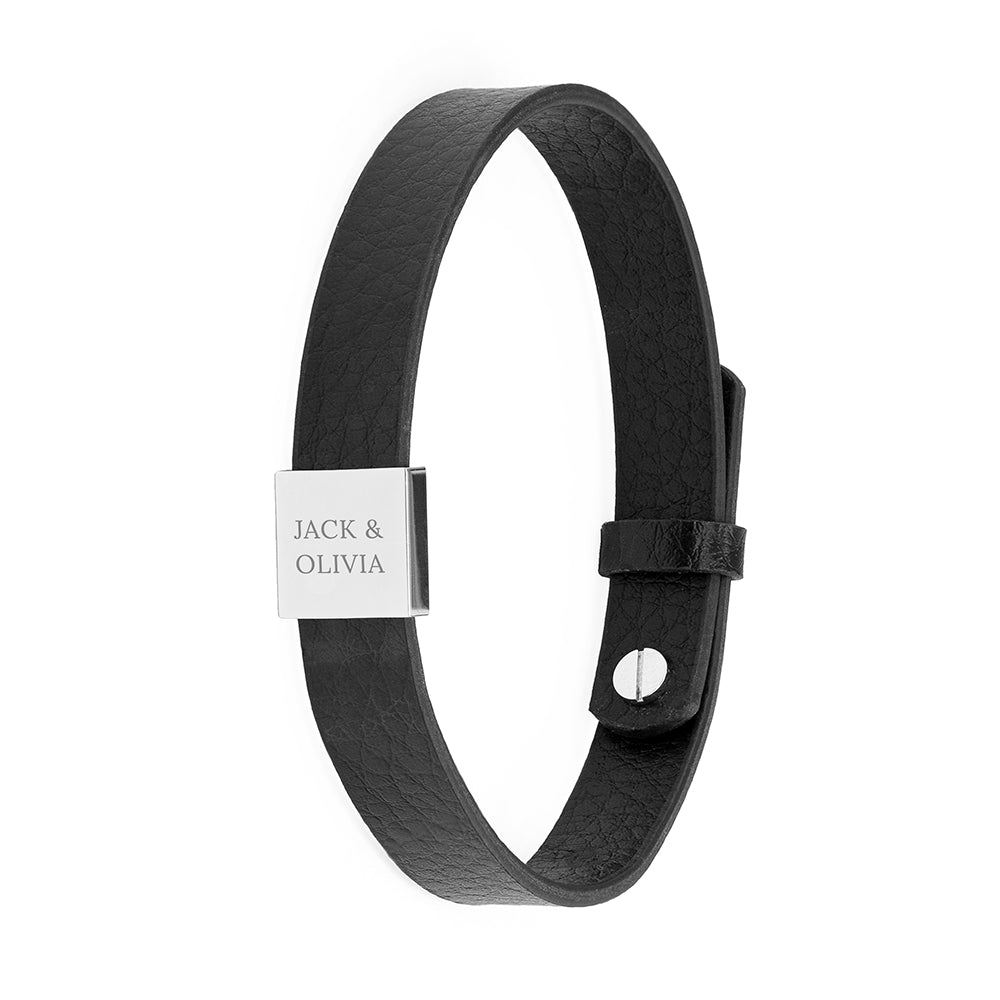 Personalised Men's Soho Tag Message Black Leather Bracelet