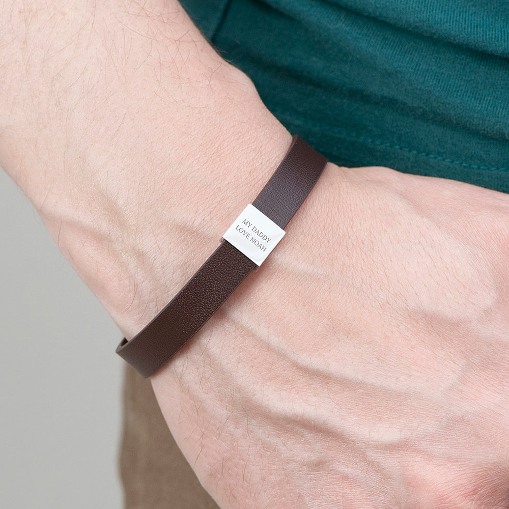 Personalised Men's Soho Tag Message Brown Leather Bracelet