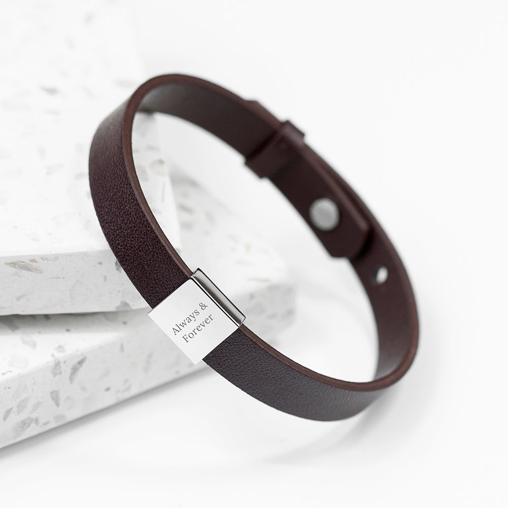 Personalised Men's Soho Tag Message Brown Leather Bracelet