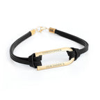 Personalised Men's Shoreditch Gold Bar Black Leather Bracelet