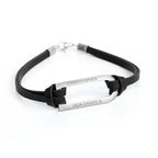Personalised Men's Shoreditch Silver Bar Black Leather Bracelet