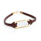 Personalised Men's Shoreditch Gold Bar Brown Leather Bracelet