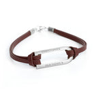Personalised Men's Shoreditch Silver Bar Brown Leather Bracelet