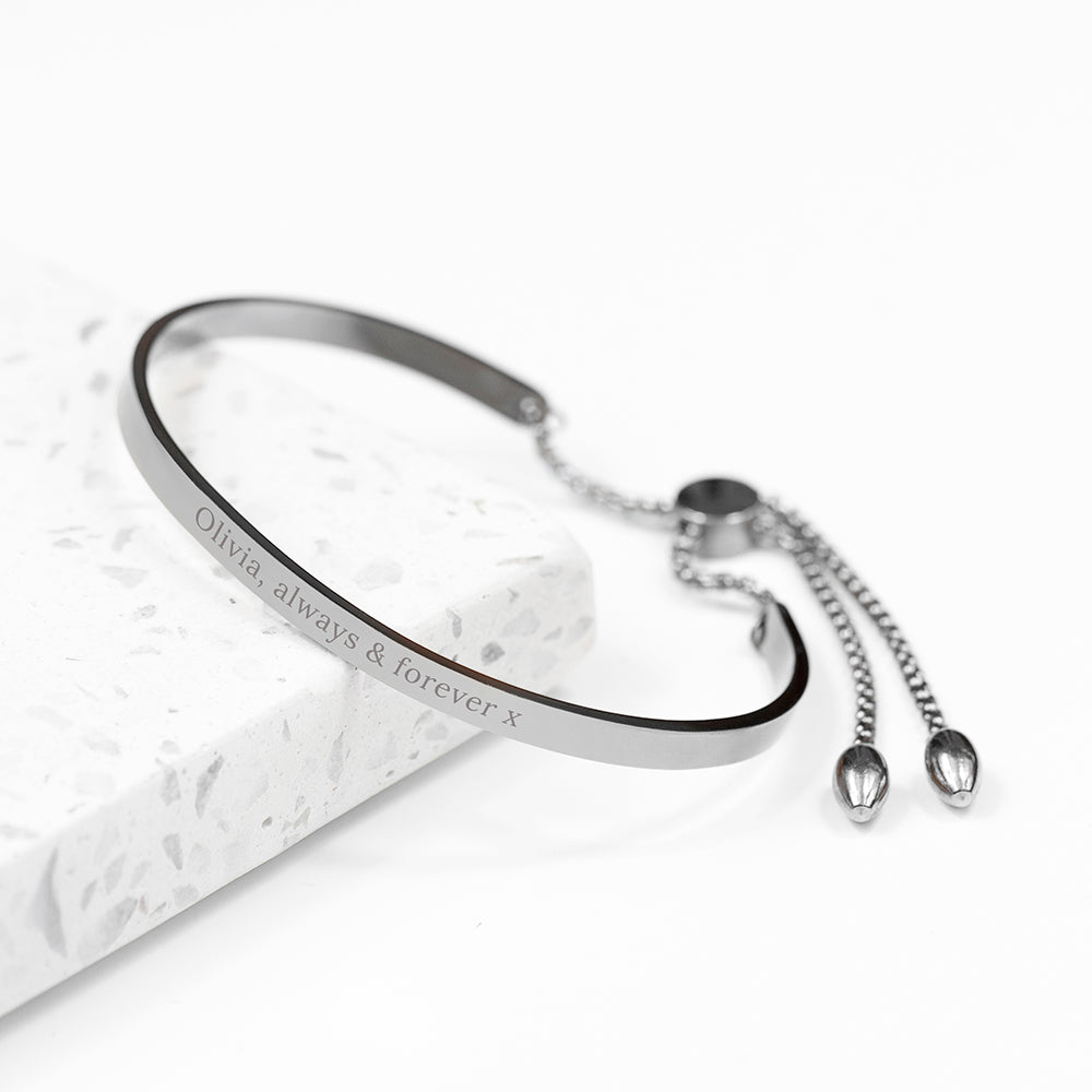 Personalised Silver Affirmation Bangle Bracelet