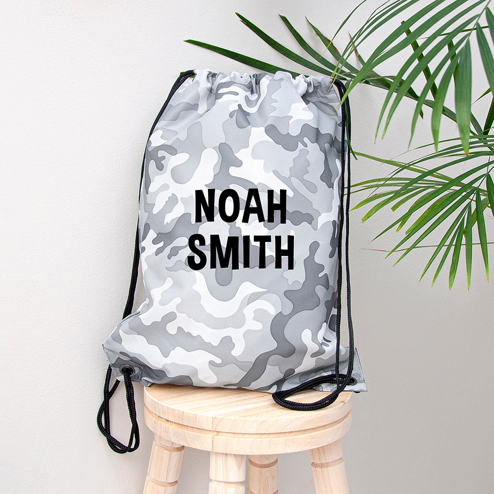 Personalised Kids Camo Drawstring Bag