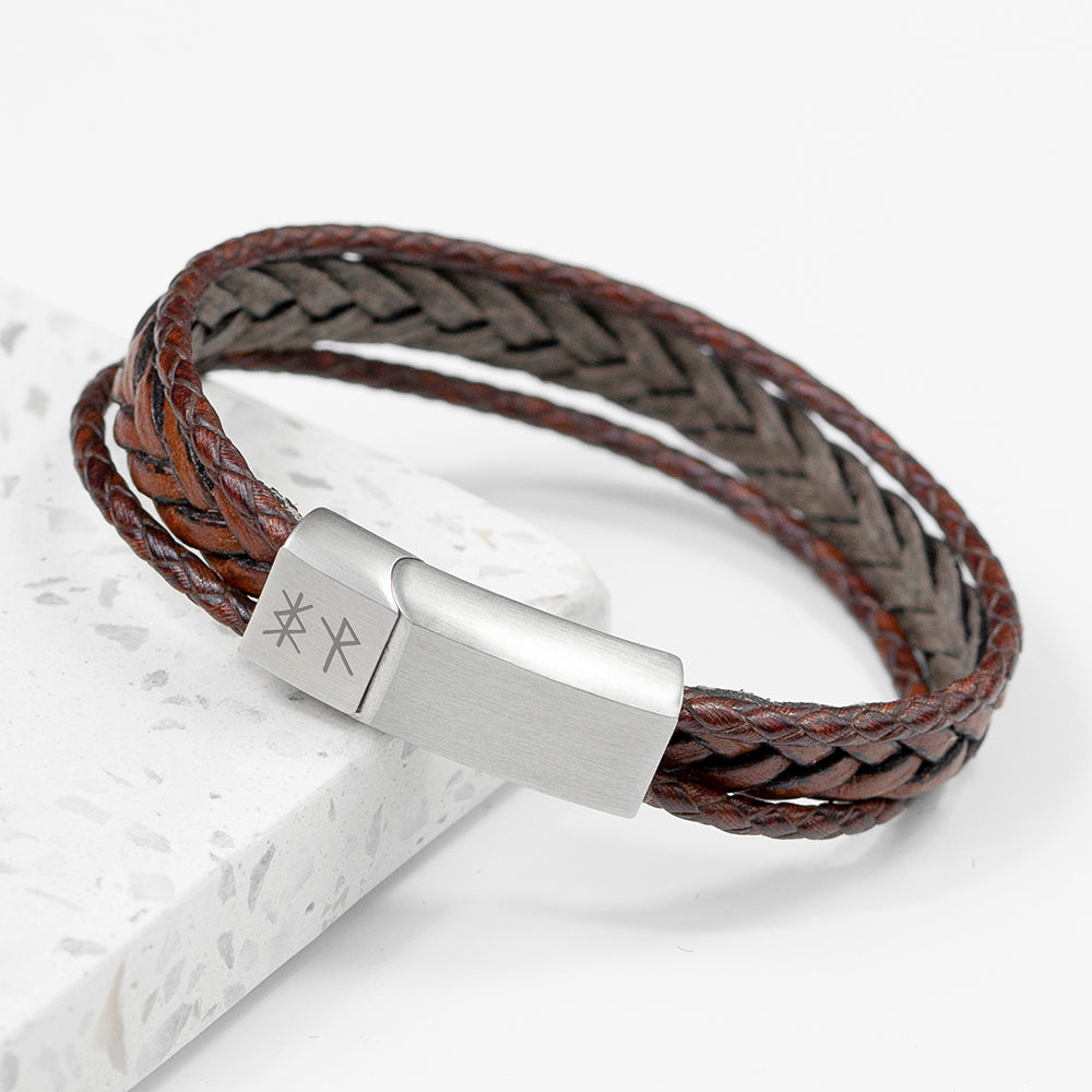 Personalised Men's Black Rune Duo Bracelet