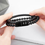 Personalised Men's Black Rune Duo Bracelet