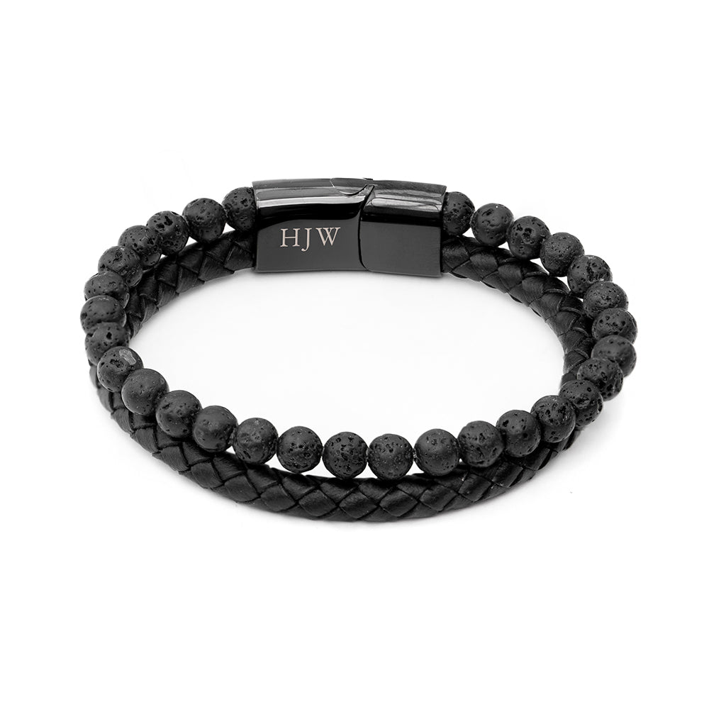 Personalised Men's Black Rune Duo Bracelet