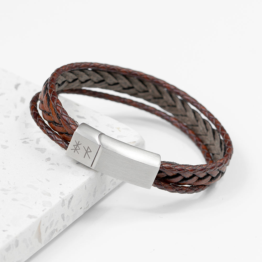 Personalised Men's Brown Rune Woven Bracelet