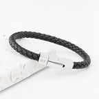 Personalised Men's Black Leather Bracelet with Tube Clasp