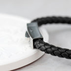 Personalised Men's Black Leather Bracelet with Tube Clasp