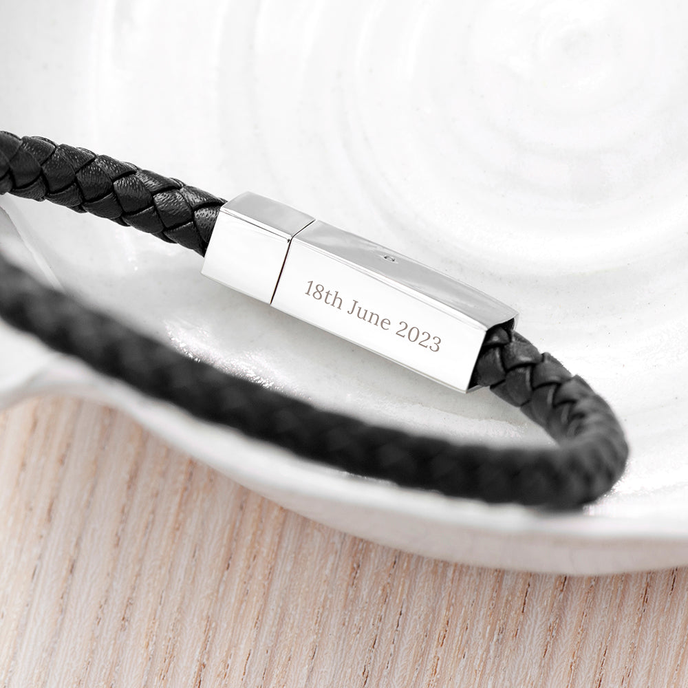 Personalised Men's Leather Celtic Trinity Bracelet With Tube Clasp
