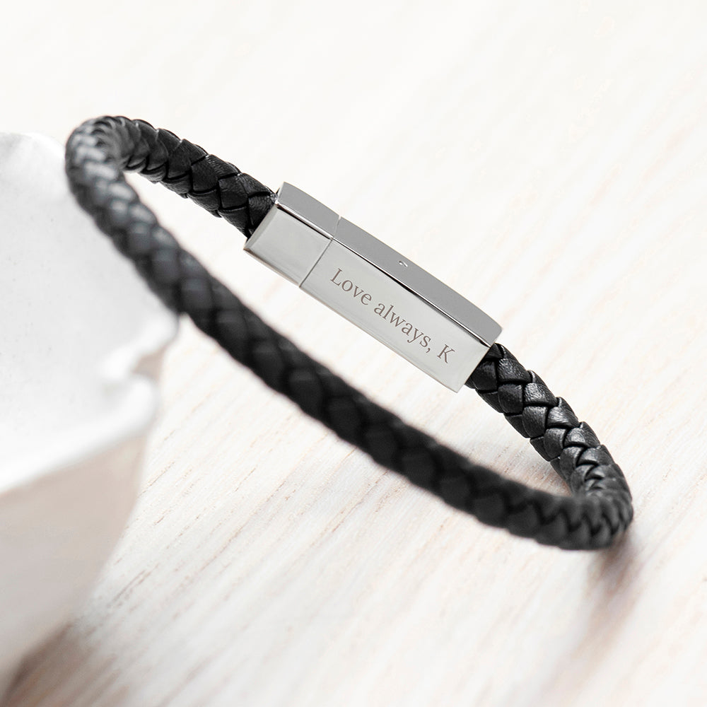 Personalised Men's Leather Infinity Bracelet With Tube Clasp