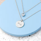 Personalised Layered Crystal Heart and Disc Necklace