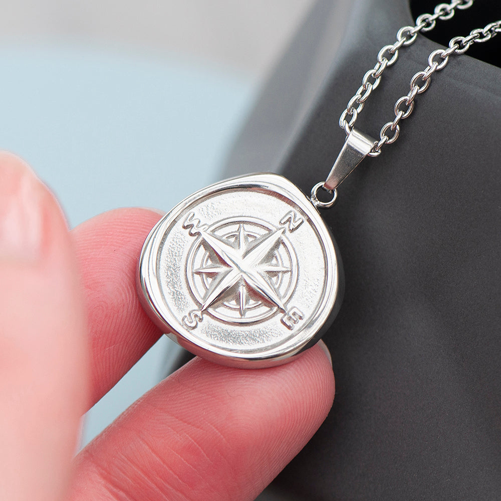Personalised Men's Compass Amulet Necklace