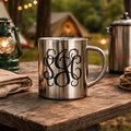 Monogrammed Ornate Silver Tone Outdoor Mug