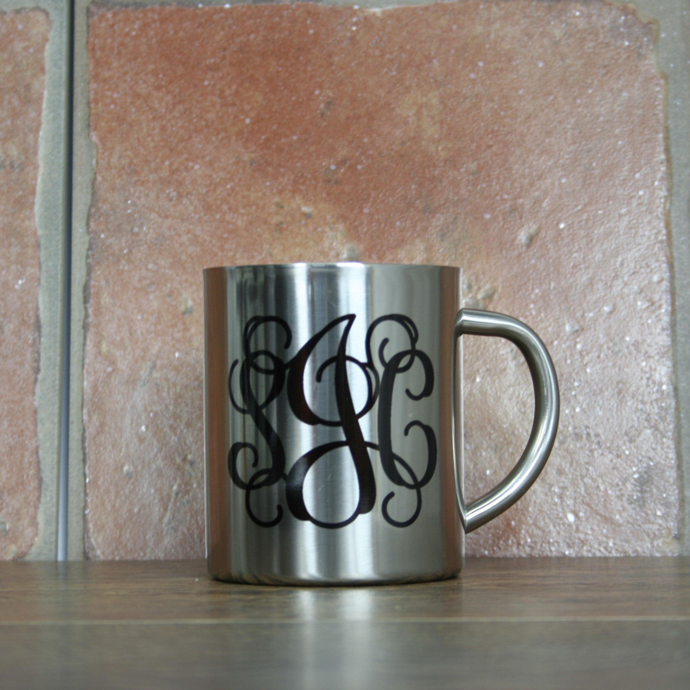 Monogrammed Ornate Silver Tone Outdoor Mug