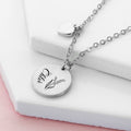 Personalised Birth Flower Brushed Heart and Disc Necklace