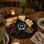 Monogrammed Wreath Round Slate Cheese Board