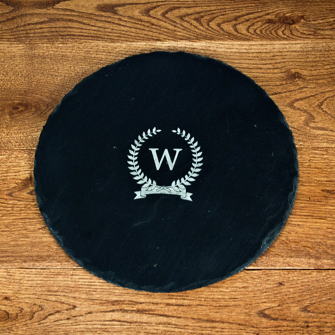 Monogrammed Wreath Round Slate Cheese Board
