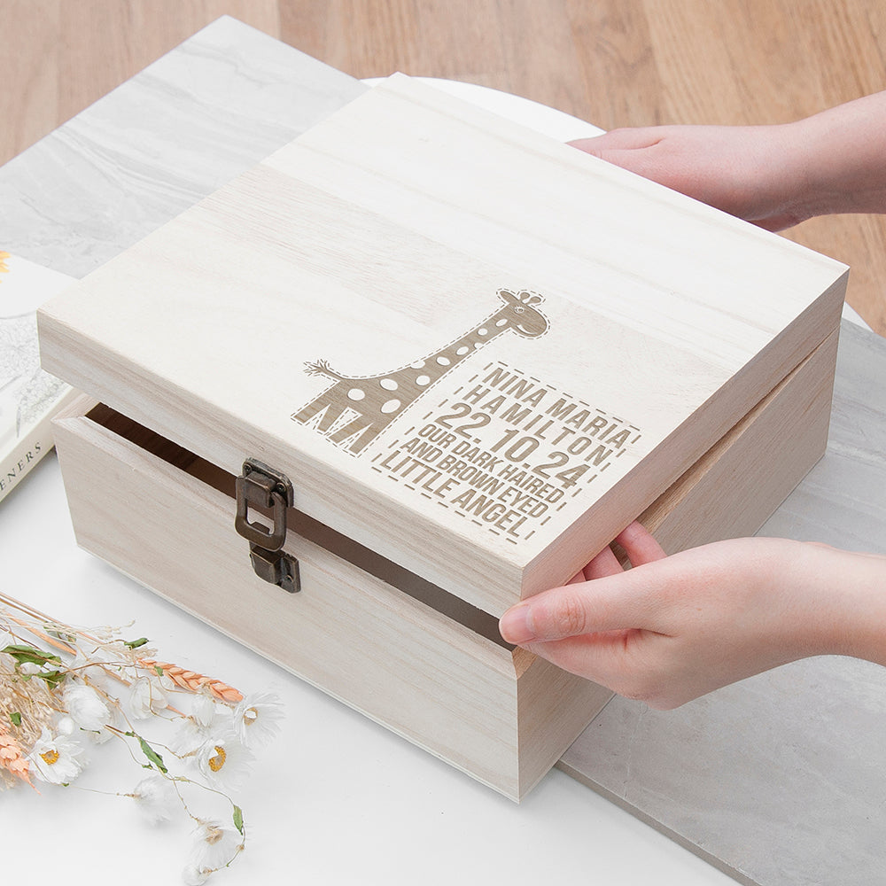 Personalised Baby Giraffe Keepsake Box - Medium