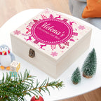 Personalised Square Christmas Eve Box With Snowflake Wreath PINK - Medium