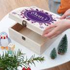 Personalised Square Christmas Eve Box With Snowflake Wreath PURPLE - Medium
