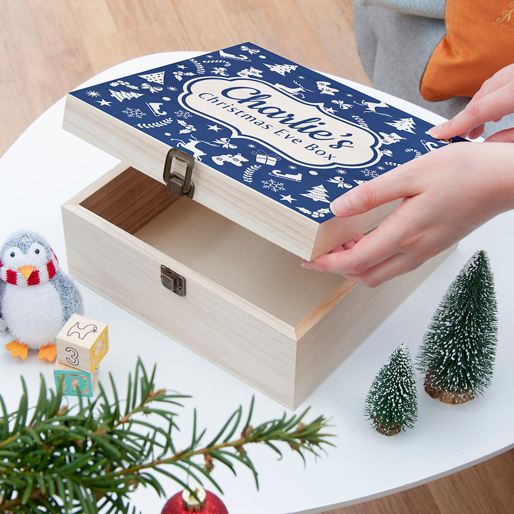 Festive Pattern Square Christmas Eve Box BLUE - Medium