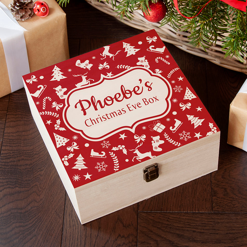 Festive Pattern Square Christmas Eve Box RED - Medium