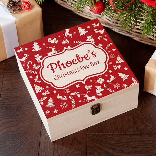 Festive Pattern Square Christmas Eve Box RED - Medium