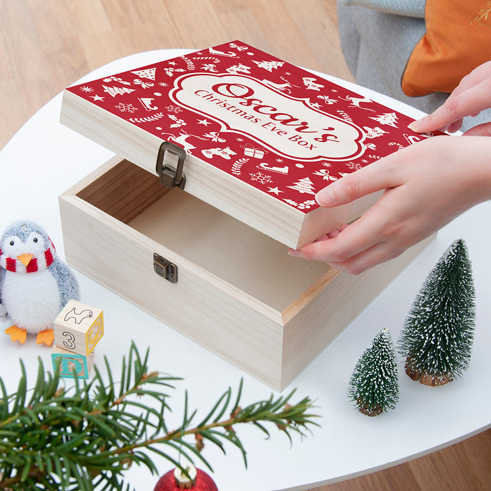 Festive Pattern Square Christmas Eve Box RED - Medium