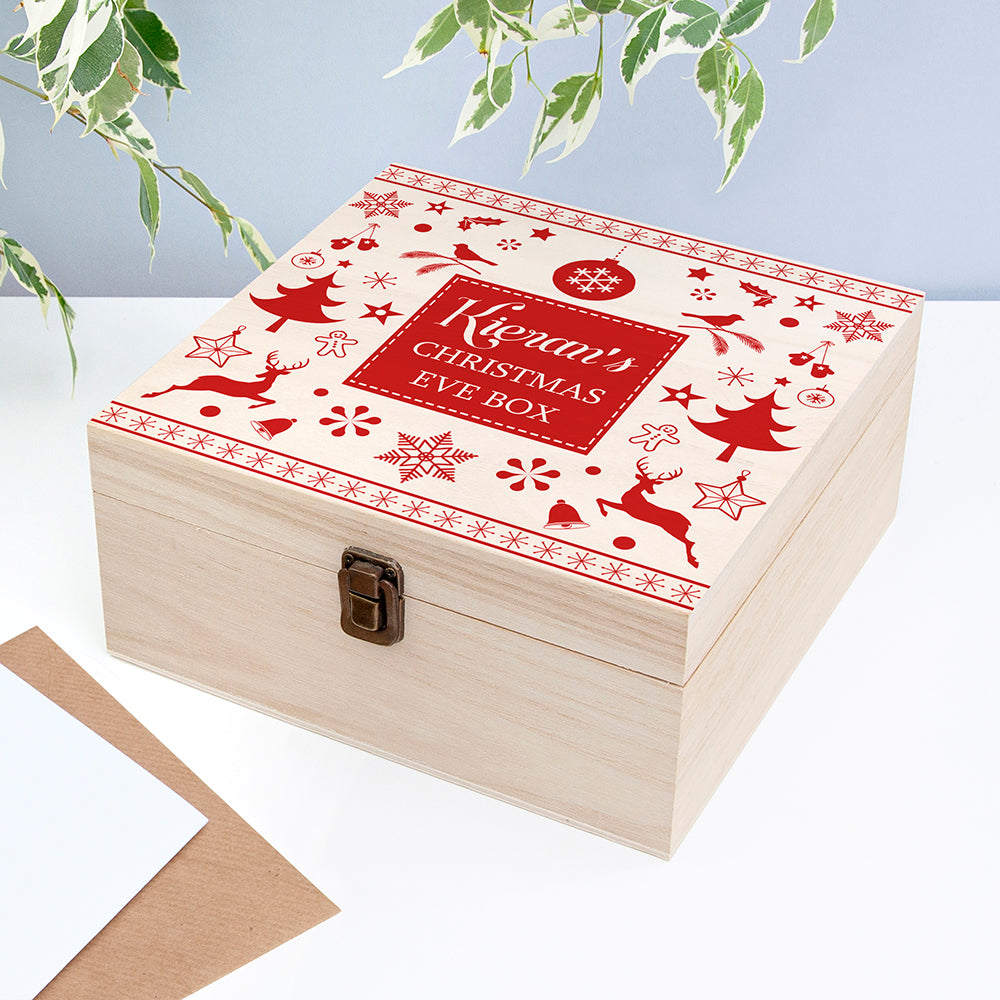 Personalised Festive Scandi Print Christmas Eve Box - Medium