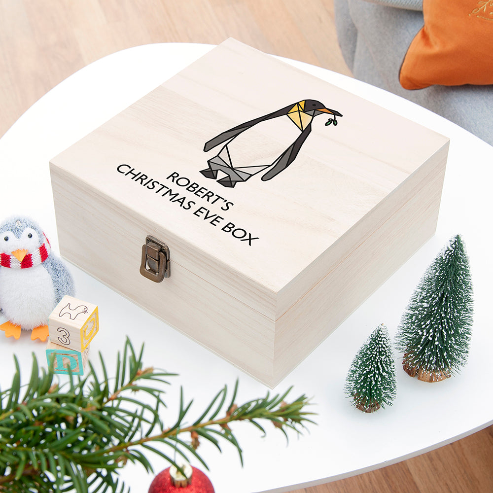 Personalised Geometric Penguin Christmas Eve Box - Medium