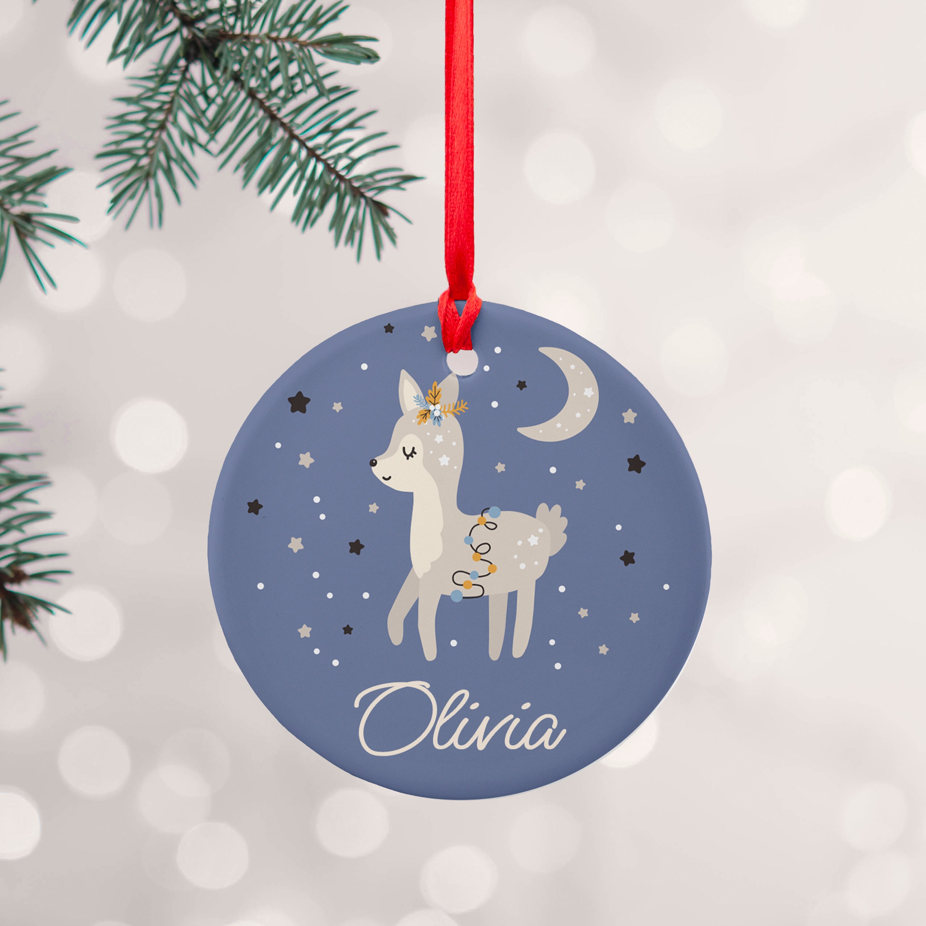 Personalised Moonlit Fawn Christmas Decoration