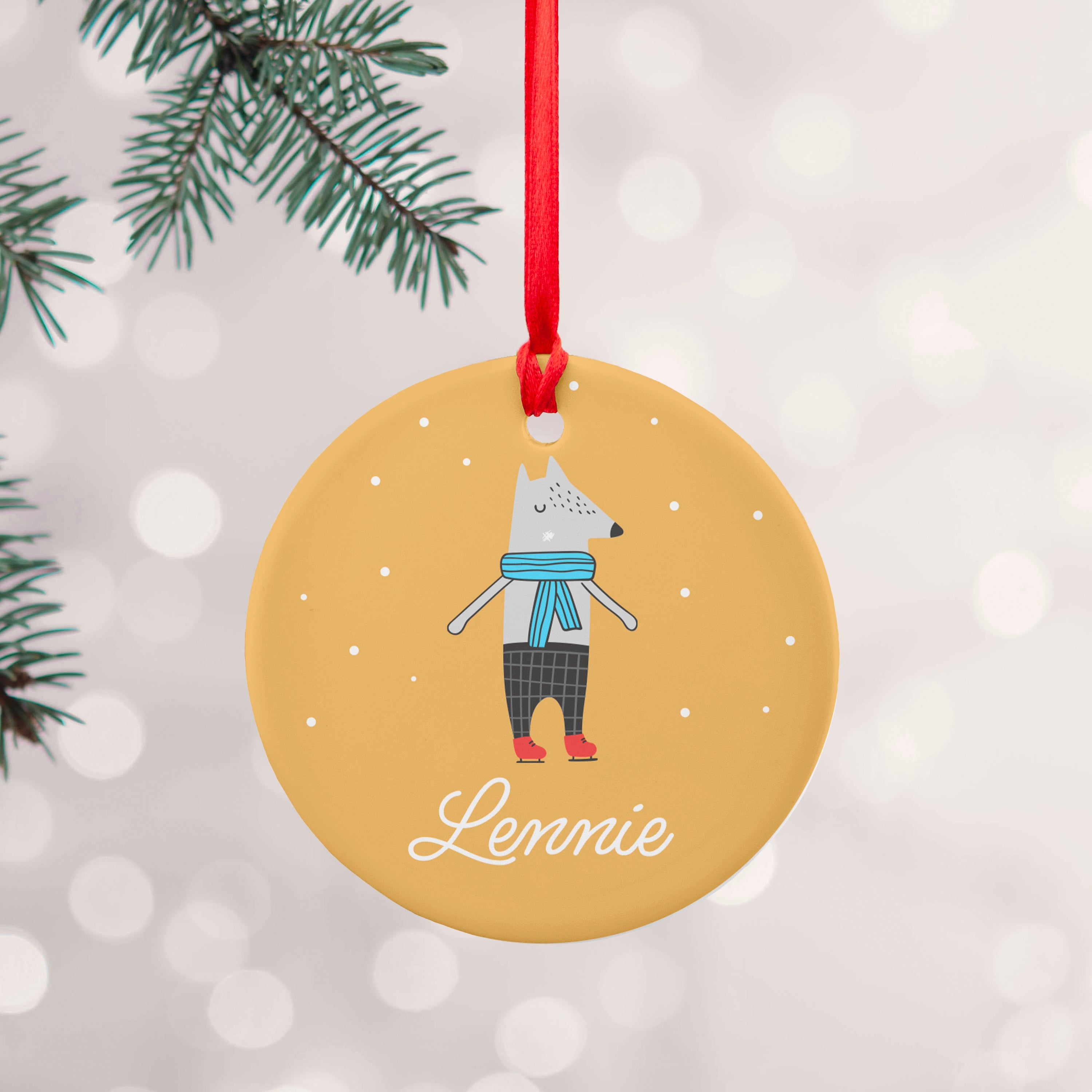 Personalised Winter Wolf Ceramic Decoration
