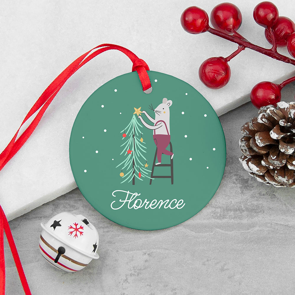 Personalised Christmas Mouse Ceramic Decoration