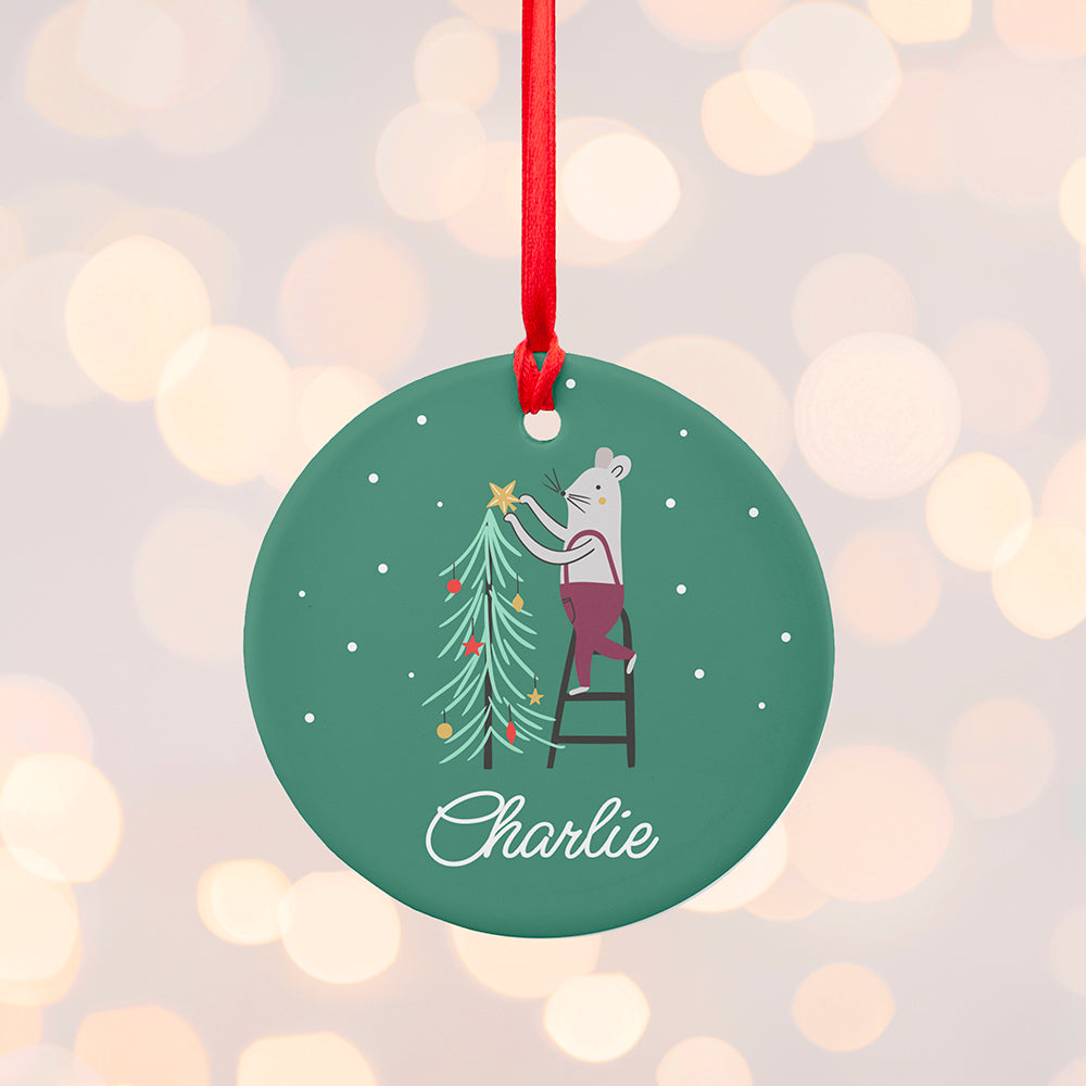 Personalised Christmas Mouse Ceramic Decoration