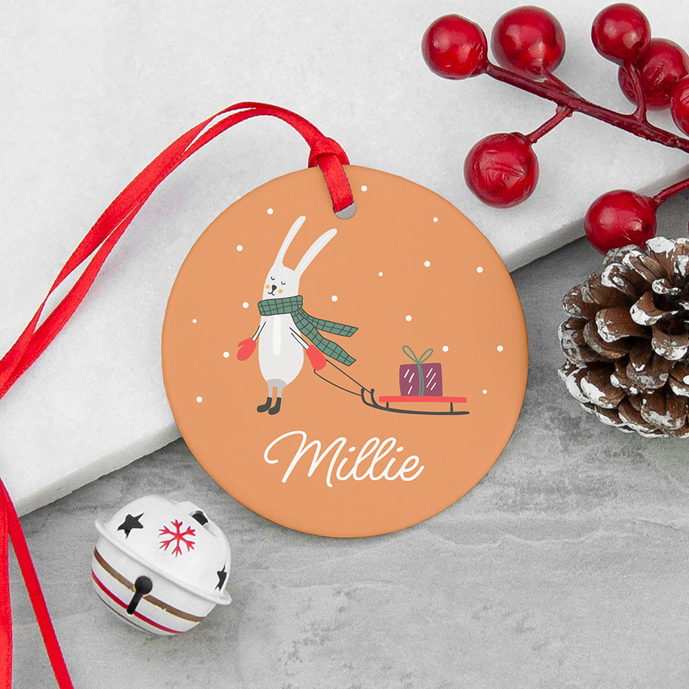 Personalised Sleigh Rabbit Christmas Decoration
