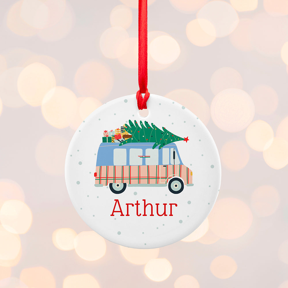 Personalised Christmas Tree Van Ceramic Decoration