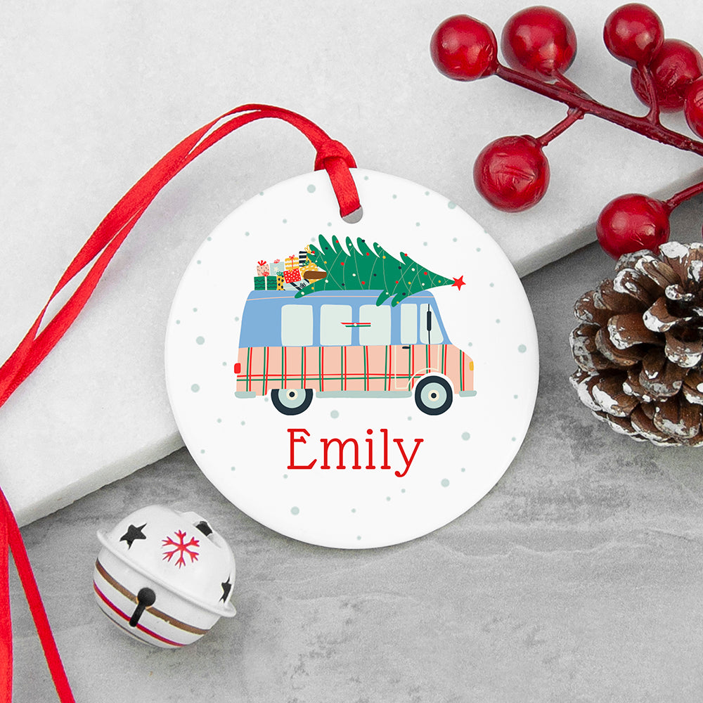 Personalised Christmas Tree Van Ceramic Decoration