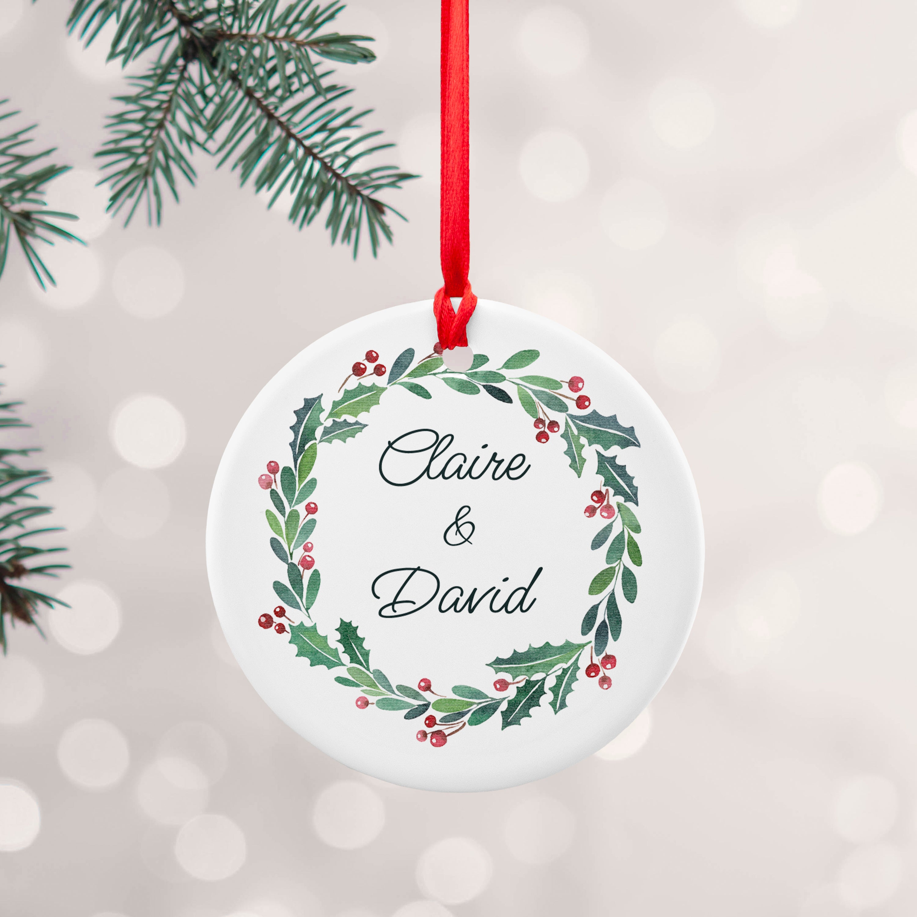 Personalised Couples Wreath Christmas Decoration