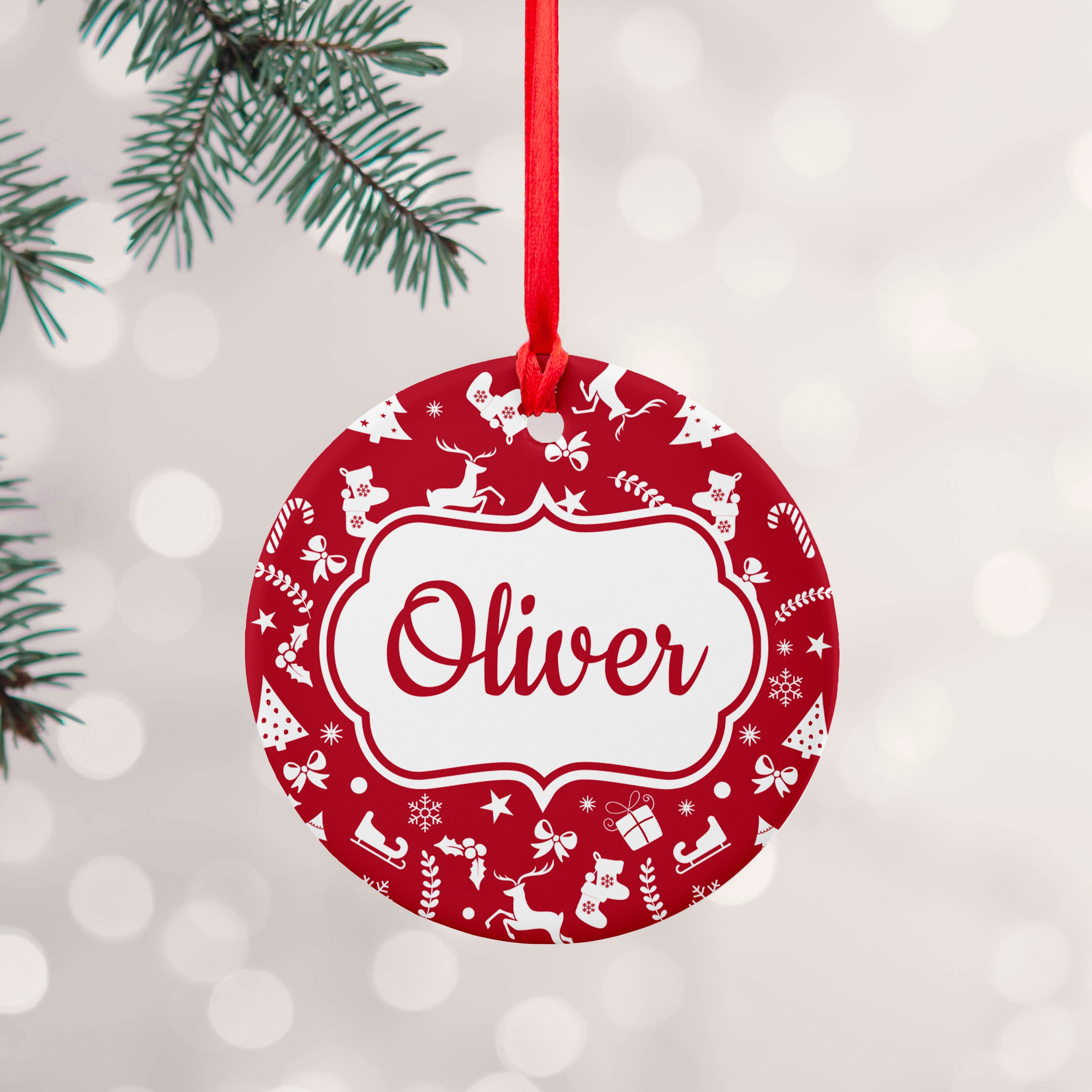 Personalised Festive Pattern Ceramic Decoration