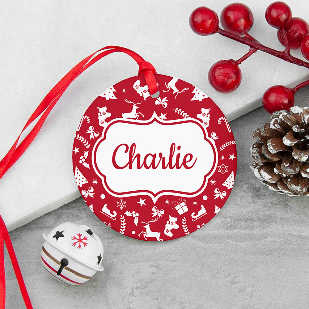 Personalised Festive Pattern Ceramic Decoration