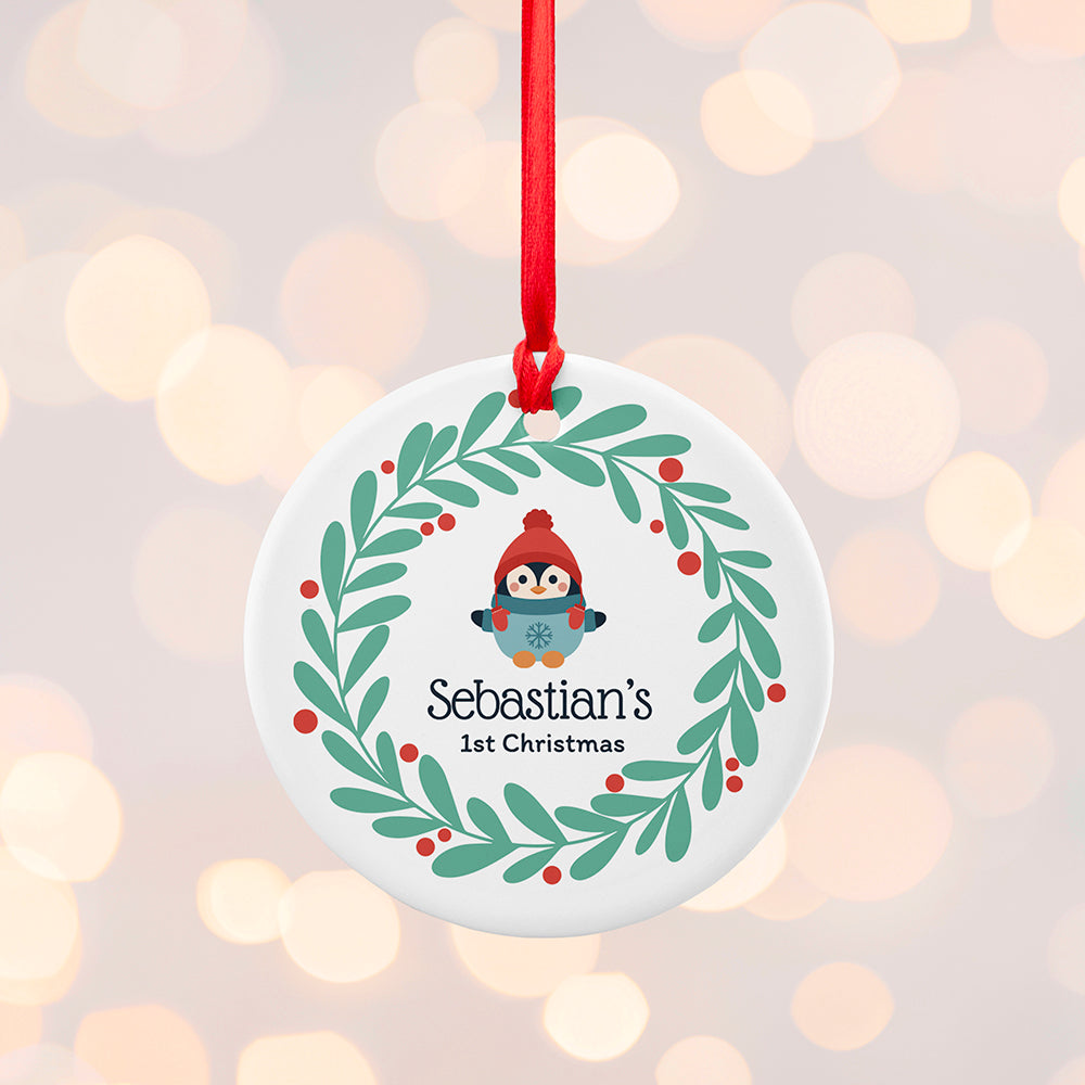 Personalised Baby Penguin 1st Christmas Decoration